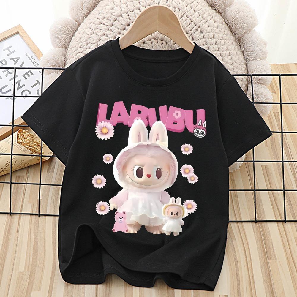 Labubu T-Shirt für Kinder Niedliches Cartoon Anime T-Shirt Top Schwarz Kurzarm Rundhals Kleidung Mode Kinder Sommerkleidung Geschenk 130