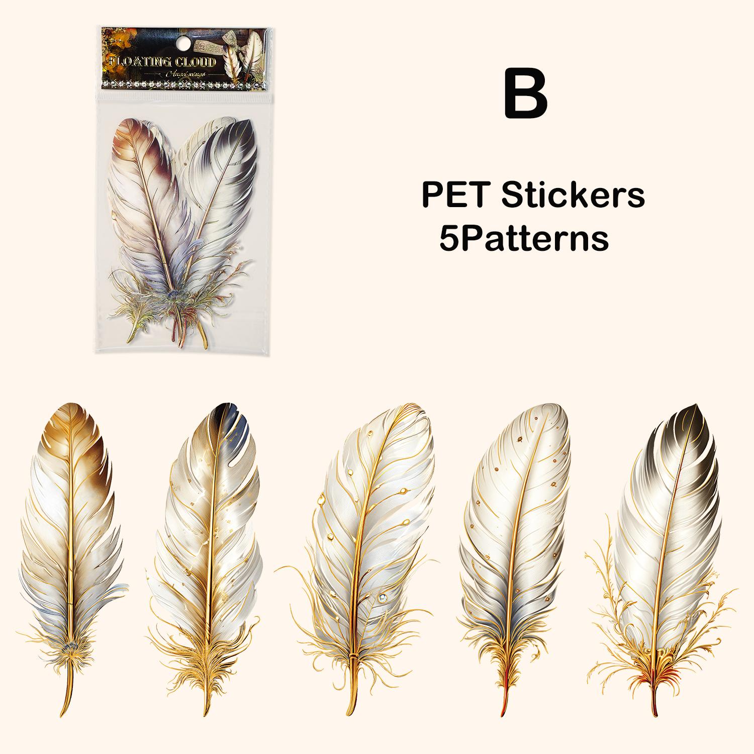 5 teile/paket Federn Aufkleber PET DIY Scrapbooking Kunst Collage Junk Journal Decor Aufkleber Schreibwaren weiß