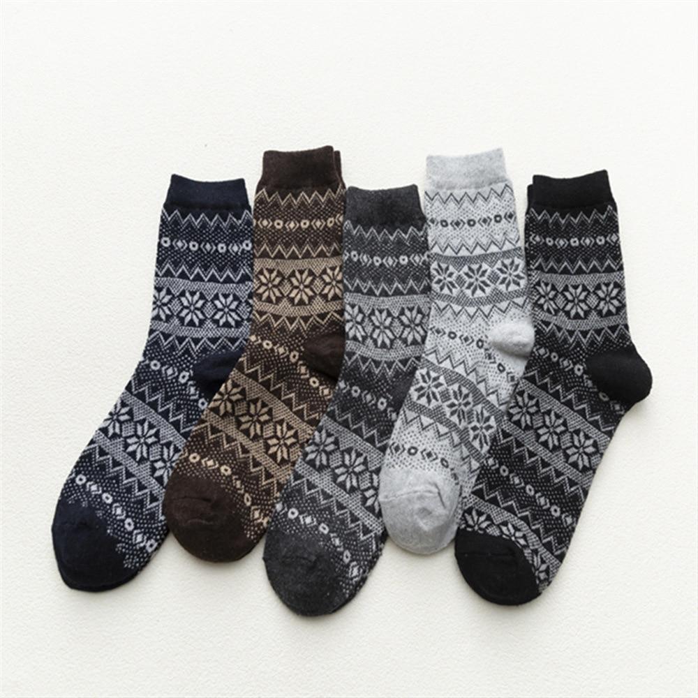 HSS Marke 5 Paar Winter herren Socken Verdicken Schafwolle Socken Warme Männer Retro Stil Bunte Mode Mann Socken für Schnee stiefel EUR39-45 (US6.5-11) weiß/blau