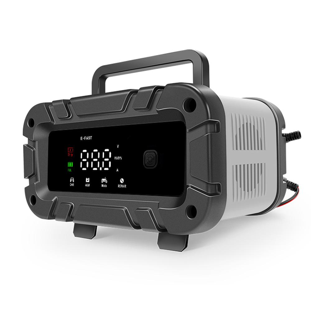 E-FAST Autobatterie-Ladegeräte, 12 V, intelligentes Impulsreparatur-Ladegerät, Autobatterie EU Plug grau