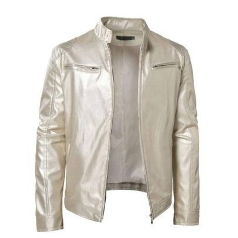 Herrenjacke mit Stehkragen, durchgehendem Reißverschluss, Brusttaschen und verstellbaren Bündchen S silber