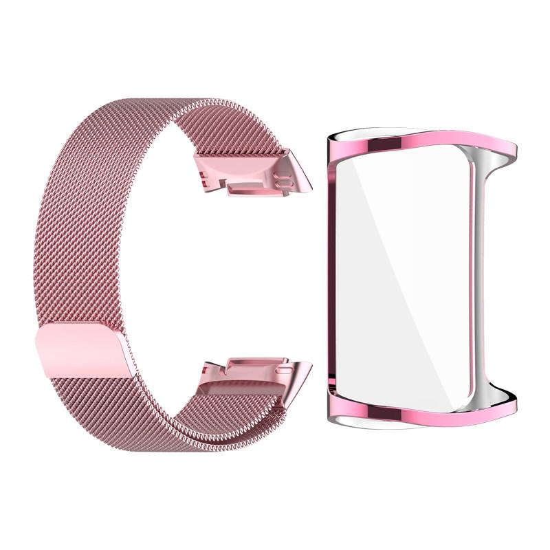 Gehäuse+Armband für Fitbit Charge 6 5 Ersatzband Armband Edelstahl Uhrenarmband und TPU Schutzhülle Fitbit Charge 6 rose rosa