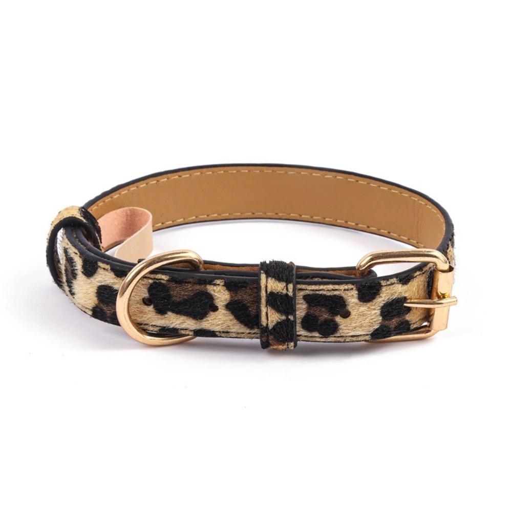 Leopardenmuster Hundehalsband PU-Leder Verschleißfest Leoparden-Hundehalsband Haustier-Gehen Verstellbares Haustierhalsband Kleine und Mittlere Hunde L