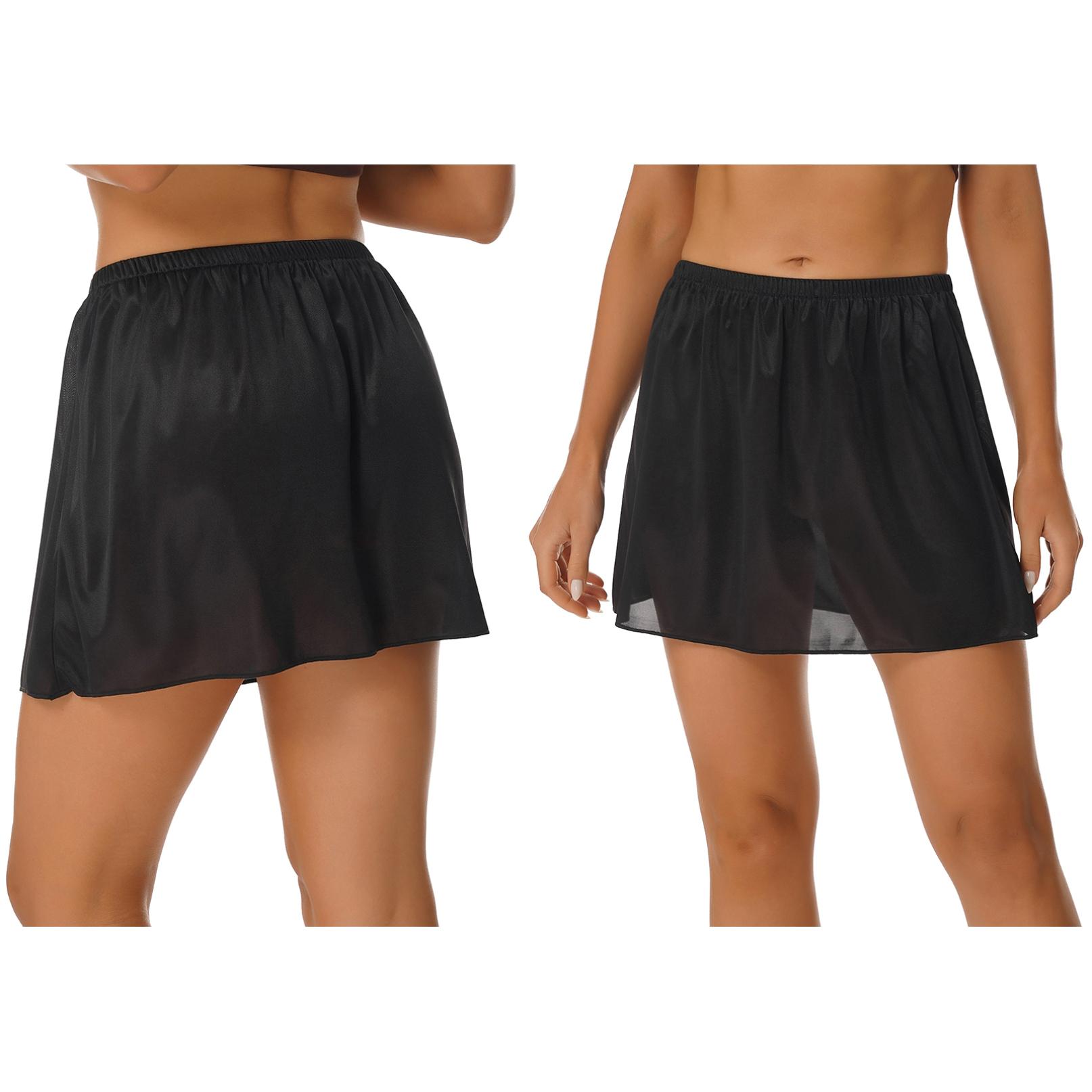 Halbslip Kurz/Lang Petticoat Unterrock Damen Satin Halbslip Halbslips für Unterkleider Slip S schwarz