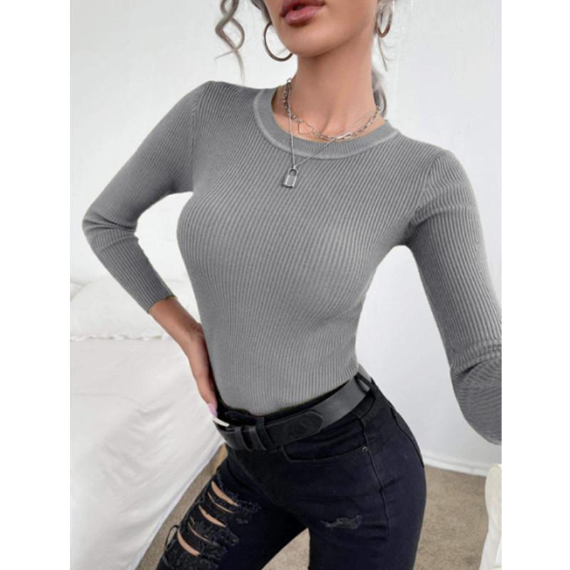 Herbst Winter Pullover Tops frauen Bodenbildung Pullover Mode Langarm Bluse Rippen Gestrickte Casual Jumper Pullover XL grau