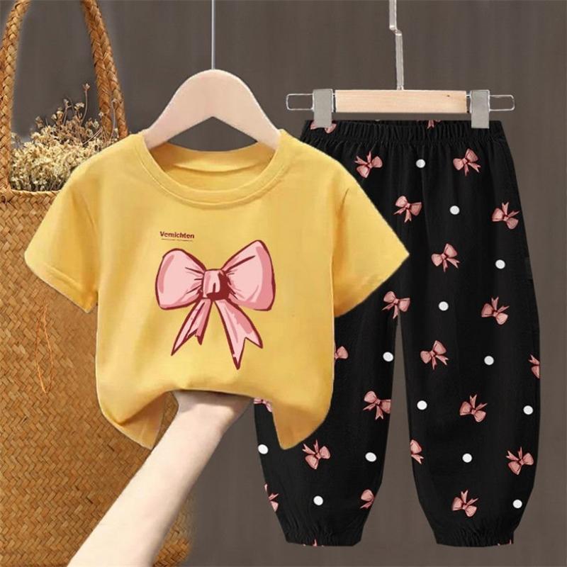 2 Teile/satz Sommer Sets Kinder Kleidung der Mädchen Kinder Kleinkind Kleidung Niedlich Mode T-shirt Top + Hosen Baby Mädchen Kleidung 90 gelb