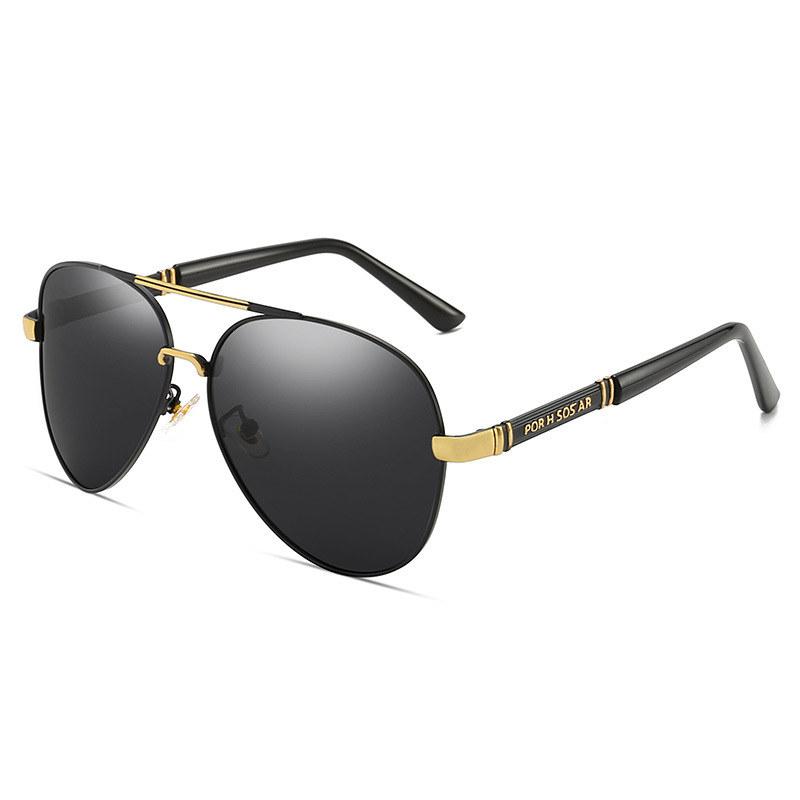 Polarisierte Sonnenbrille für Herren mit Metallrahmen, modisches Design, Pilotenbrille für Männer, UV400, blendfreie Autofahrer-Sonnenbrille schwarz/gold