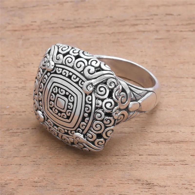 Böhmischer Vintage-Schmuck Retro Breiter Kupferfarbener Wirbel Motiv Floraler Ring für Damen Verlobungsringe Ehering Schmuckgeschenke 8 gray