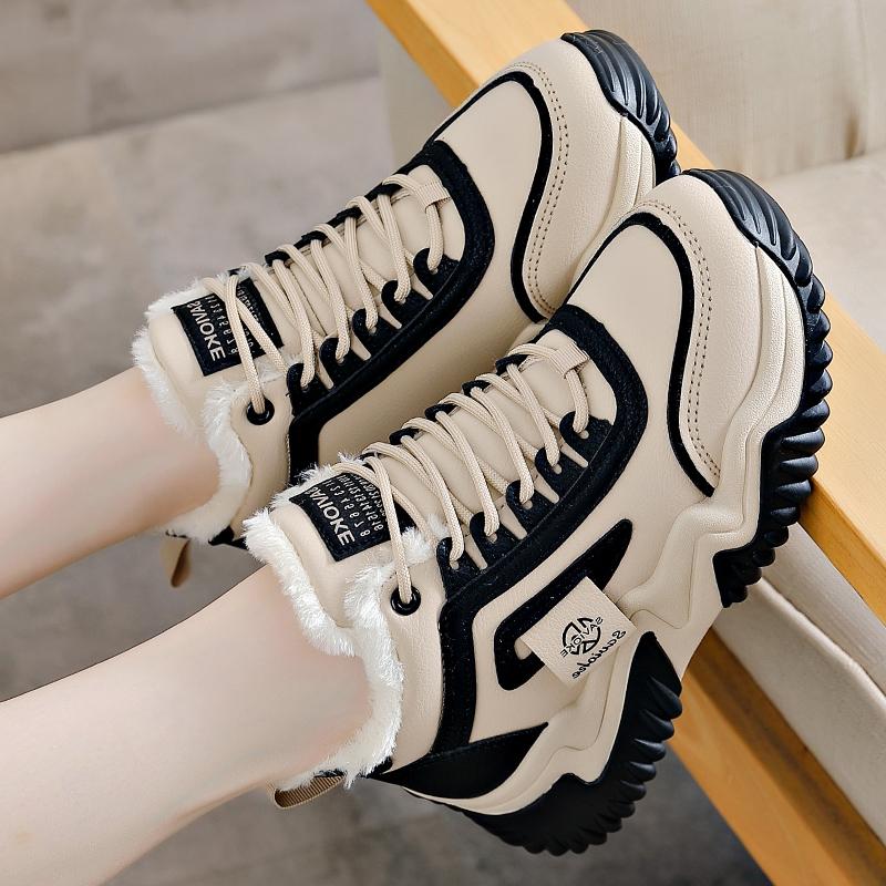 TUINANLE Damen Plateau Sportschuhe Winter Damen High Top Sneaker Plüsch Warm Lässige Sport Sneaker 35 schwarz