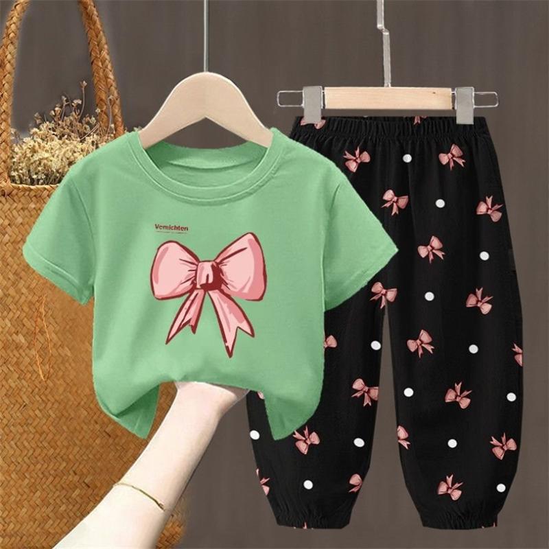 2 Teile/satz Sommer Sets Kinder Kleidung der Mädchen Kinder Kleinkind Kleidung Niedlich Mode T-shirt Top + Hosen Baby Mädchen Kleidung 90 grün