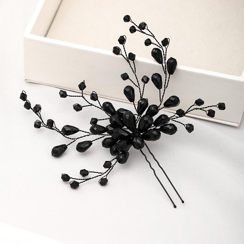 Braut Schwarzer Haarrebe Hochzeit Stirnband Tiara Kristall Braut Kopfschmuck Hochzeit Haarschmuck Tiara Haarband Haarschmuck black