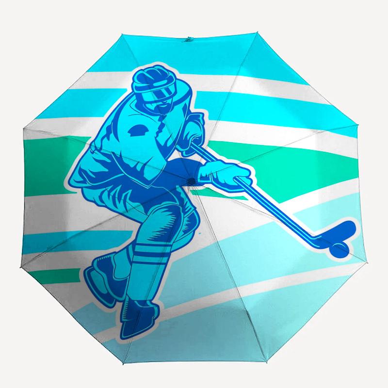 1 Stück Eishockeyspieler Muster Kleiner Reise Automatischer Faltbarer Regenschirm, Kompakter Winddichter Regenschirm, Automatisches Öffnen/Schließen, Geschenk-091576