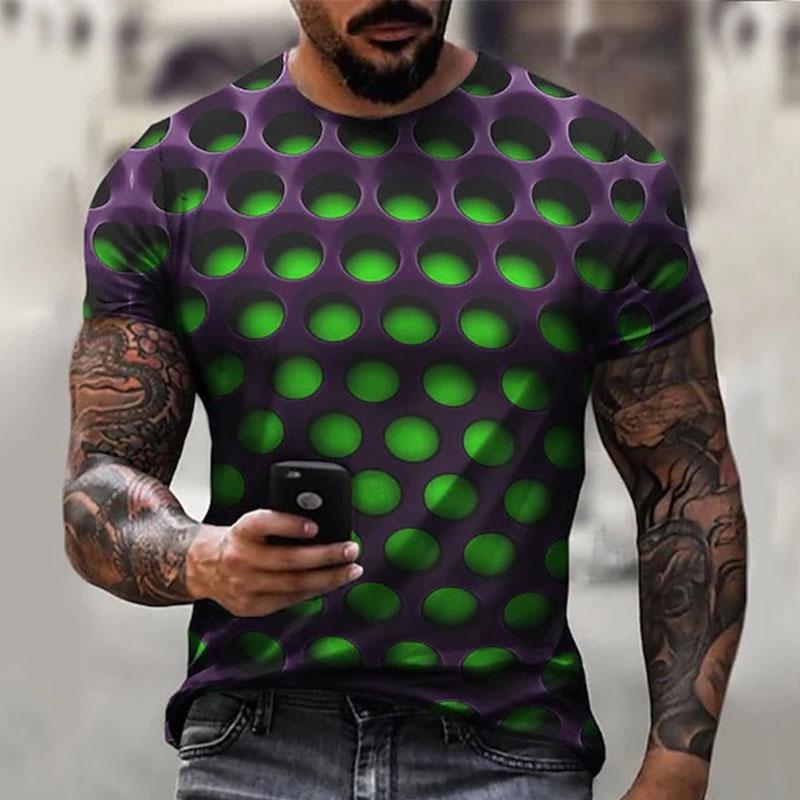 Herren T-Shirt 3D-Druck Optische Täuschung Übergröße Kurzarm Casual Tops Polyester Mode Streetwear Übertrieben Cool Rundhals 8XL grün