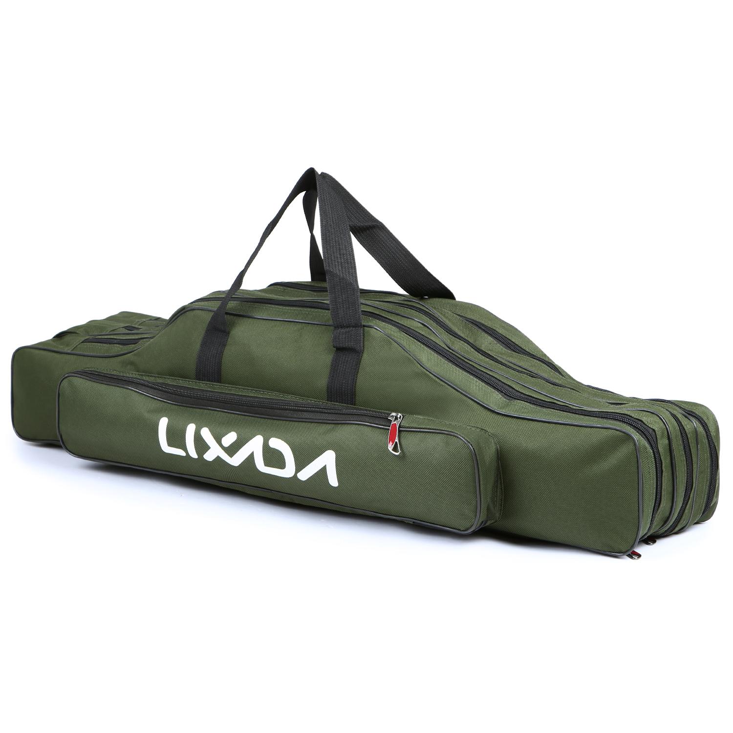 Lixada 3-lagige Angelruten-Tasche, tragbar, zusammenklappbar, Angelruten-Tragetasche, Angelrolle, Tackle-Aufbewahrungstasche 90cm armee grüne