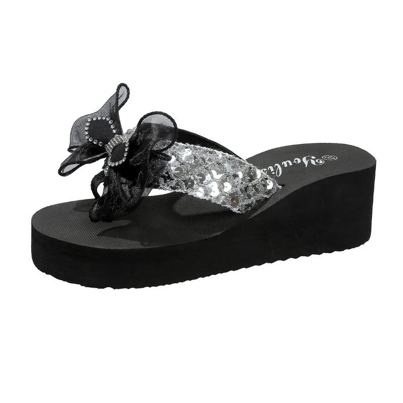 Schuhe Damen Zehensandalen Damen Hausschuhe Übergröße Lässige Sandalen Damen Runde Zehenpartie Plateau Keilabsatz Schleife Damen Sandalen 43 silber