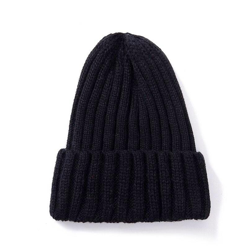 Klassische tägliche Damen-Wintermütze, einfarbig, warm, weich, Hip-Hop-Herbst-Strickmütze, kanadische Farben, Streetwear, Beanies-Kappe 54cm-58cm schwarz