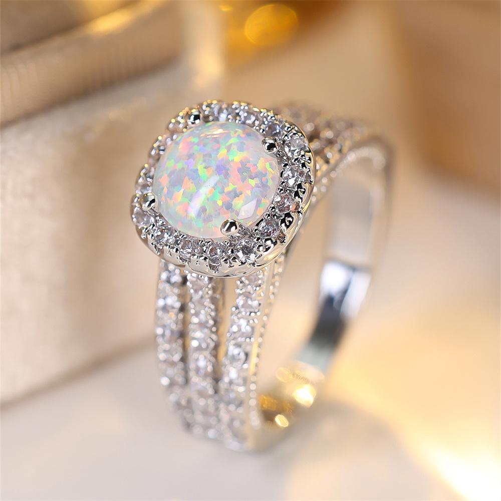 Weiße Feueropal Runde Steine Verlobungsringe Für Frauen Vintage Kupferfarbe Luxus Kristall Eheringe Geburtsstein Schmuck Geschenk 9 beige