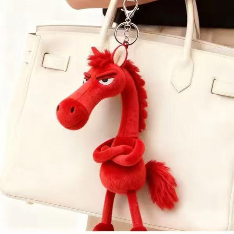 Plüsch Arroganz Pony Schlüsselanhänger für Damen Tasche Anhänger Dekoration Süßes Plüschpferd Auto Schlüsselanhänger Party Geschenk Schlüsselanhänger Schlüsselanhänger Zubehör red