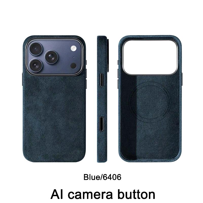 Echte Alcantara Magnetische Hülle für iPhone 17 Pro Max Hülle mit Magsafe Smart Kamera Knopf Schutz Hüllen für iPhone 17 Pro Max for iPhone17 Pro Max black