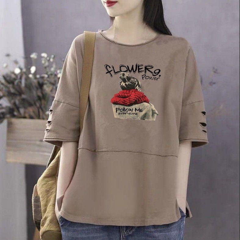 Frauen Sommer Baumwolle Tops Frühling Herbst Lose Große Größe T-Shirts Weibliche Einfarbig Casual Print Shirts 4XL