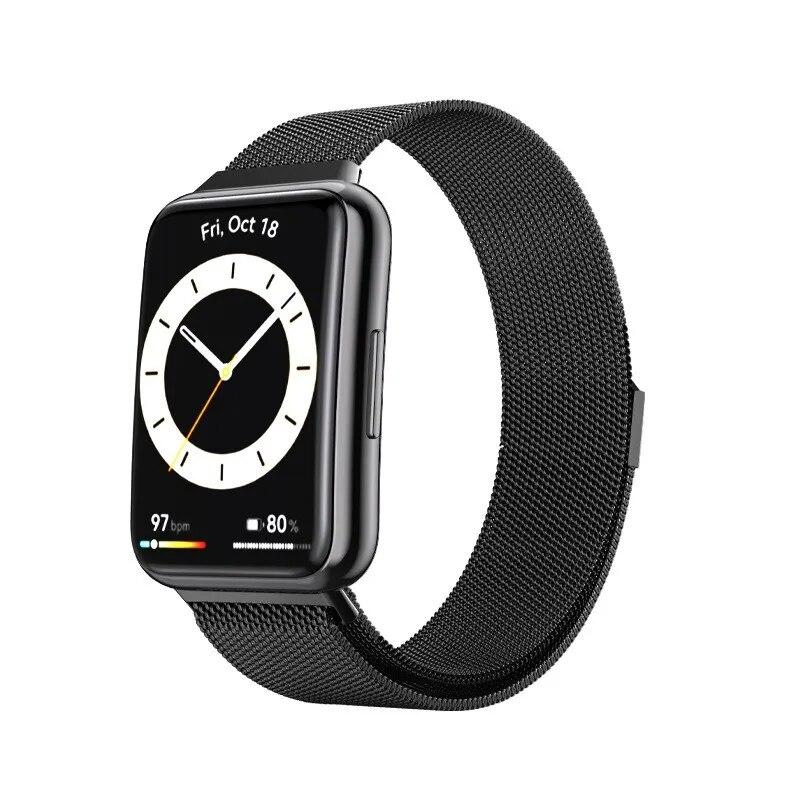 Magnetisches Loop-Band für das Huawei Watch Fit 2-Armband, Zubehör aus Edelstahl, Gürtelarmband für Huawei Watch Fit, Metallarmbänder For Huawei Fit schwarz