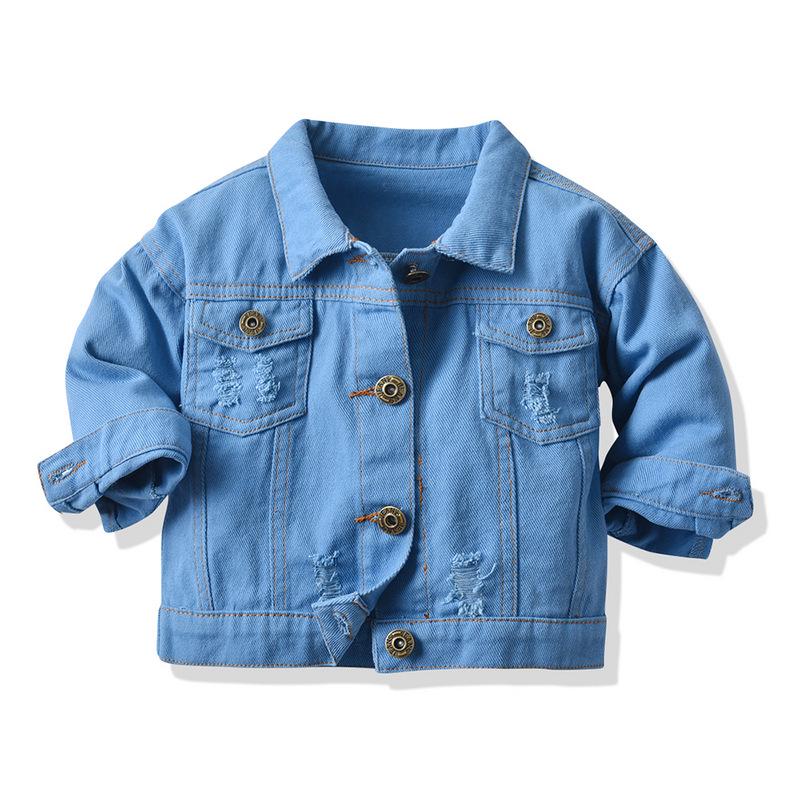 Kinder Jeansjacke in Bonbonfarben - Frühling & Herbst Koreanischer Stil Mode für Kinder 120 cm hellblaue