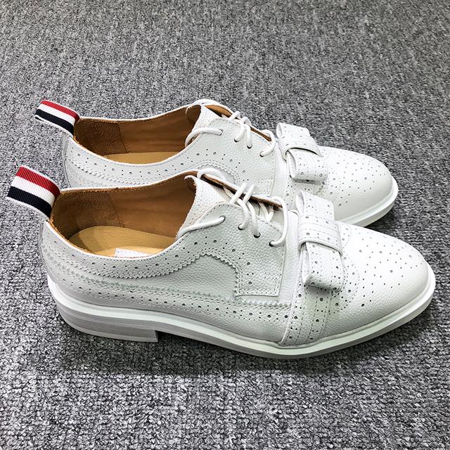 Damen 'S Boutique Schuhe Schleife Weißes Kieselkalbsleder Long-Wing Brogue Sneaker Kalbsleder Originalleder Tb Schuhe 37 weiß