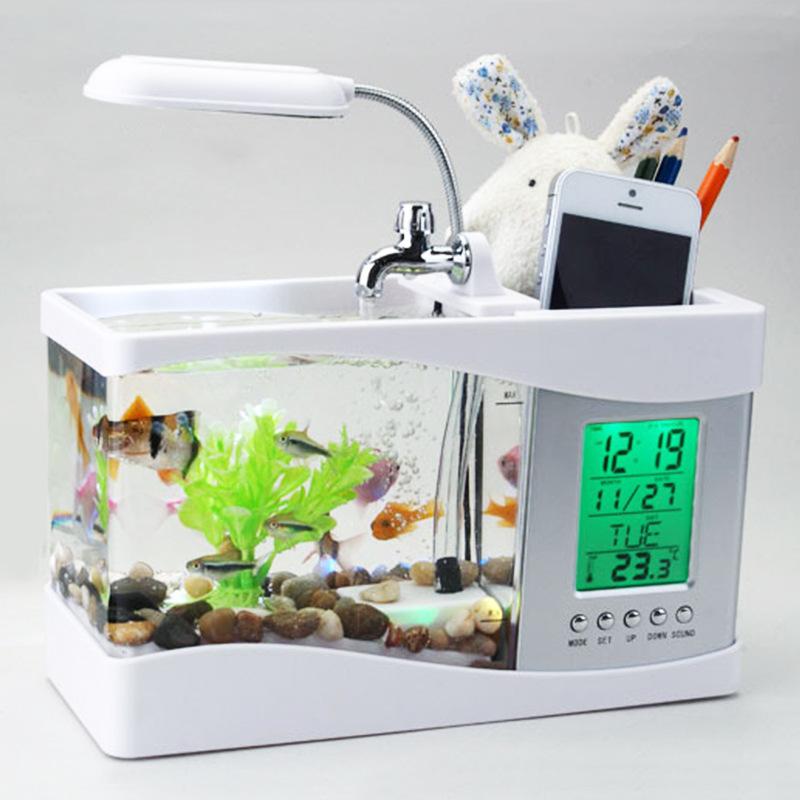 1PCDC 5V USB Desktop Mini Aquarium Aquarium LCD Timer Uhr LED Lampe Licht Schwarz Farbe 24*10*14cm weiß