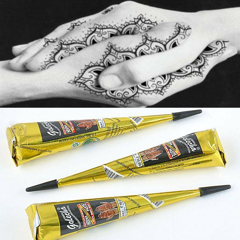 3 Farben Natürliche Kräuter Henna-Kegel Temporäres Tattoo Körperkunst Farbe Mehandi Tinte schwarz