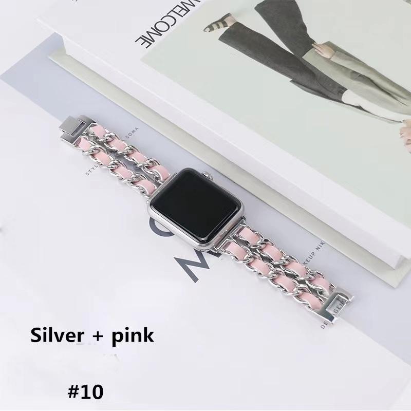 Edelstahl Leder für Apple Watch Armband Uhrenarmband für Apple Watch Serie 7 SE 6 5 4 3 2 SE 38mm 40mm 42mm 44mm 41mm 45mm iWatch 42mm/44mm/45mm rosa/weiß