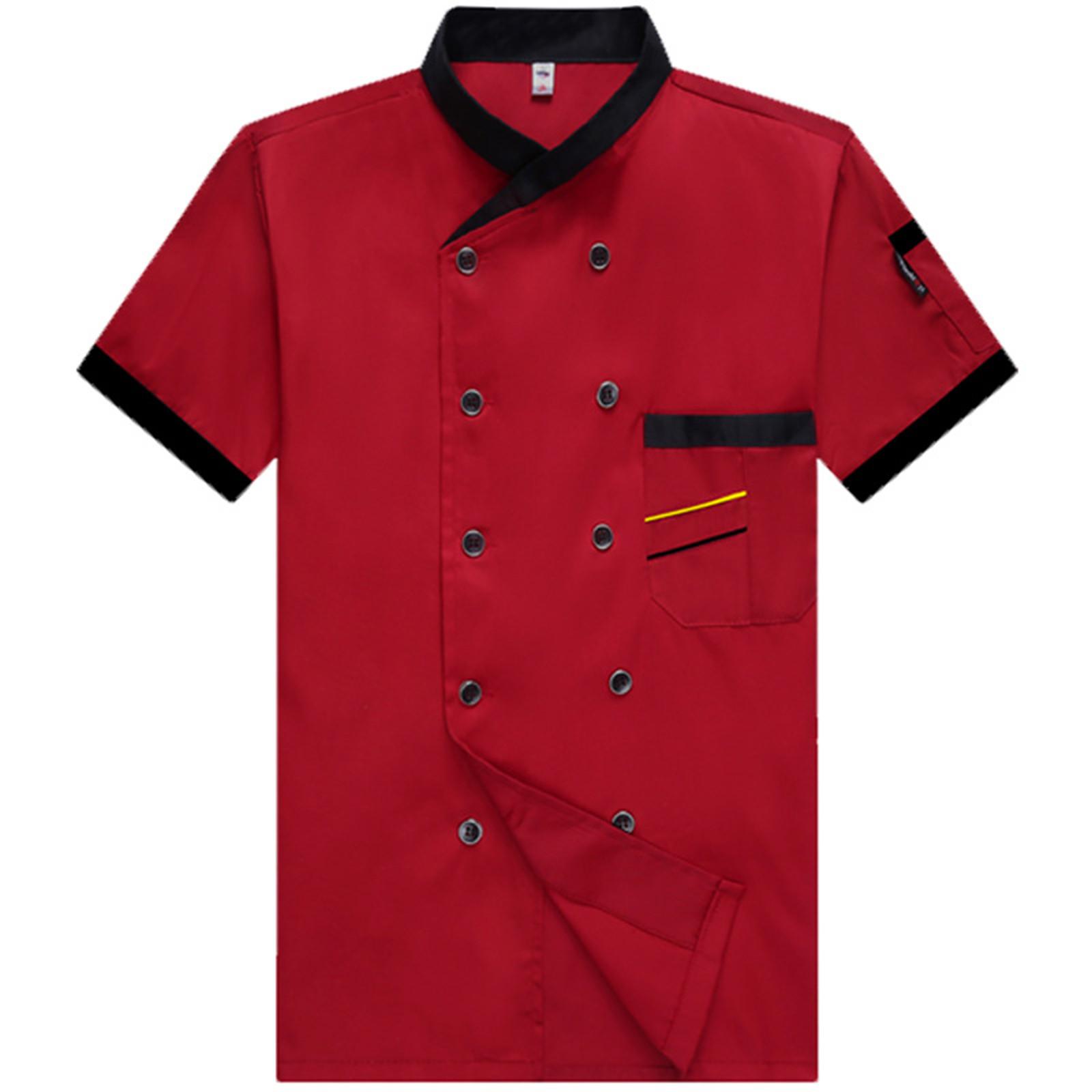 Unisex Kochjacke Herren Kurzarm Kochjacke Restaurantküche Weiche Uniform Restaurant Hotel Kochkleidung Catering Koch M rot