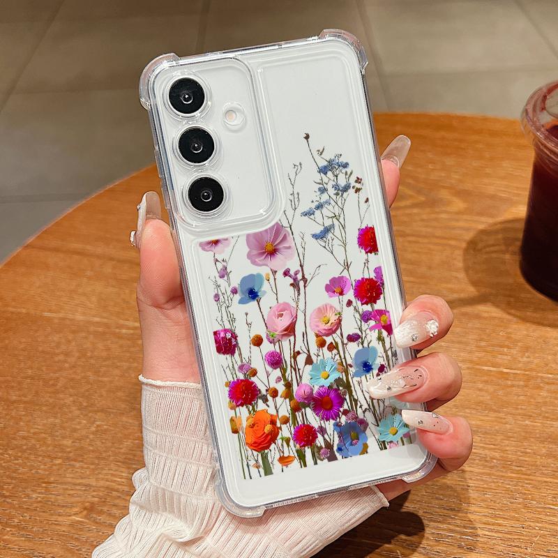 Transparente Hülle für Samsung Galaxy S25 Edge S24 S25 S23 Ultra S22 Plus S24 FE A56 A16 A55 A54 A15 A36 Bunte Blume TPU Handyhülle Galaxy S23+