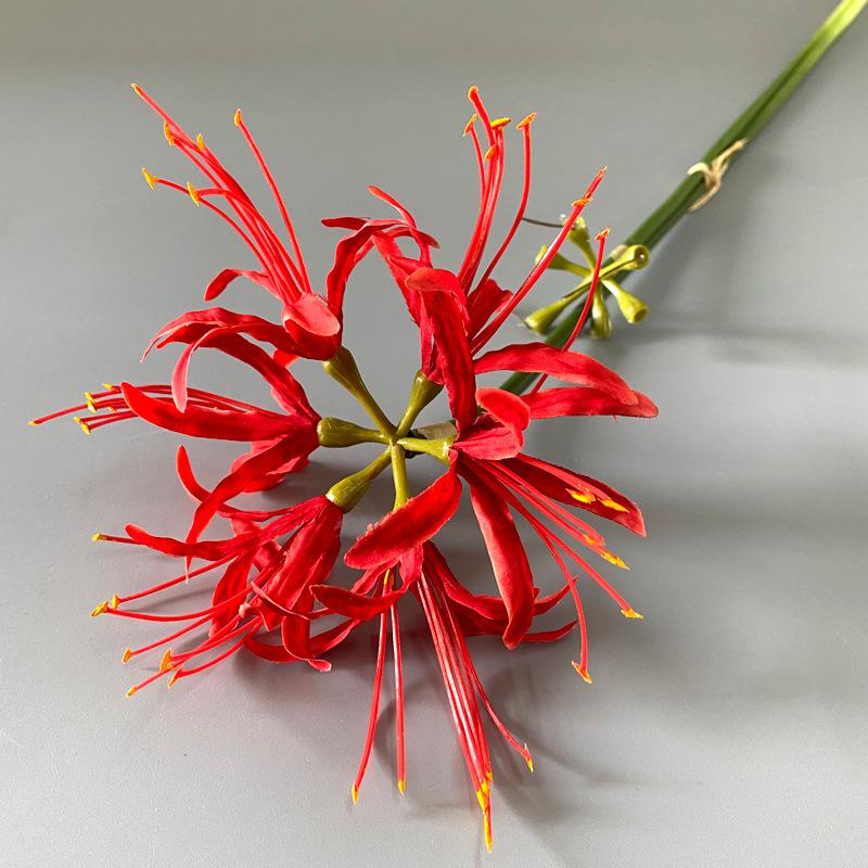 Künstliche Spinnenlilienblüten, Lycoris-Zwiebeln, Spinnenlilien, Kunstblumen mit langem Stiel, fühlt sich echt an, für Fotografie, Hotel, Gartendekoration rot