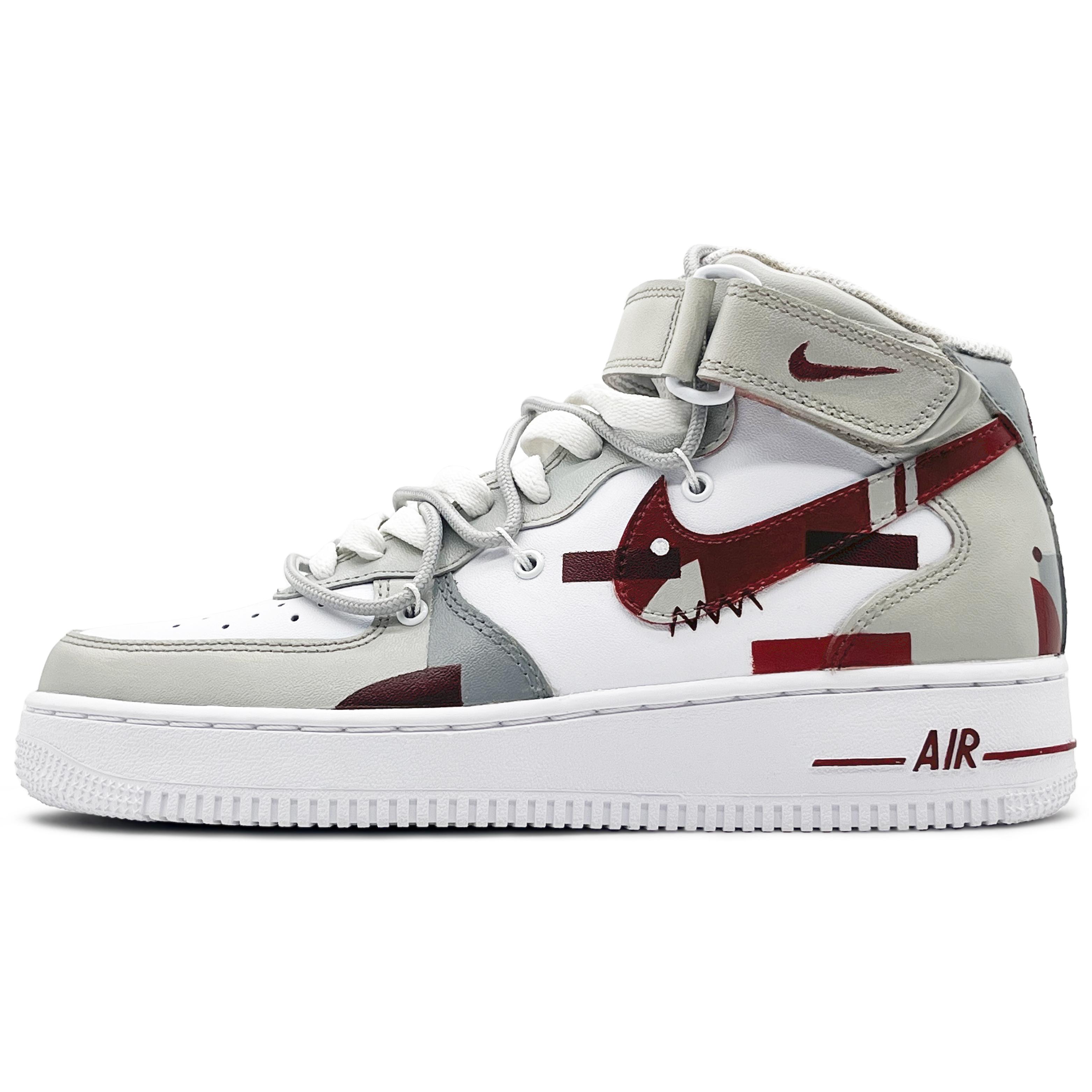 Nike Air Force 1 '07 Air Force 1 Rutschfest Abriebfest Mittelhoch Skateboard-Schuhe Herren Grau Rot Weiß CW2289-111(Team131-) 38.5