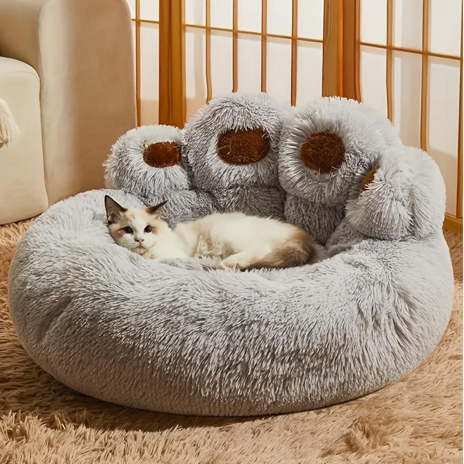 Niedliches Bärenpfoten-förmiges Hunde- und Katzenbett, Beruhigendes Donut-Hundebett, Warmes und bequemes weiches Hunde-Rundbett, Plüsch-Hunde- und Katzenmatratzenbett 50cm dunkelgrau