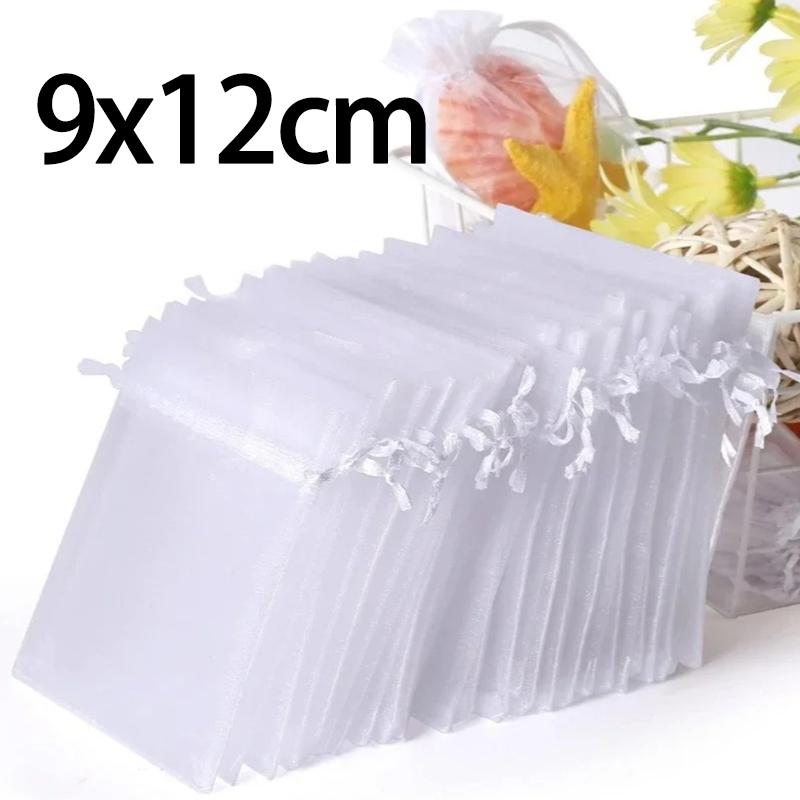 100 Stück Organzabeutel Zufällig Netz Organza Schmuckbeutel Kordelzug, Kleine Kordelzug Geschenkbeutel Weihnachten Süßigkeiten Hochzeit Geburtstag 9x12cm-10PCS