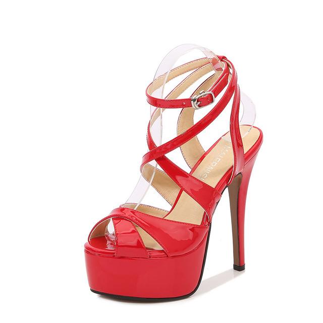 Damen 14cm High Heels 4cm Plateau Fetisch Sandalen Lady Extreme Stiletto Heels Übergröße Glänzend Nachtclub Prom Pleaser Schuhe 37 rot