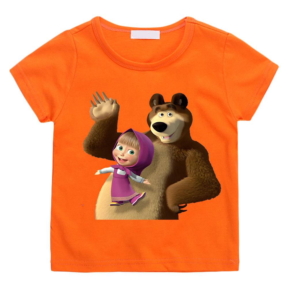 Süßes Masha und Bär Anime Kinder T-Shirt Anime Cartoons Kinder T-Shirts Kawaii Freizeitkleidung Junge Mädchen Mode Kurzarm 140 orange