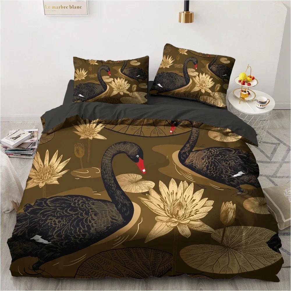 3D-Bettwäscheset in Schwarz, Kissenbezug, King-Size-Bett, Queen-Size-Bett, Einzelbett 200 x 200, Bettwäsche, Gold-Design, 3D-gedrucktes Bettbezug-Set für Teenager und Frauen US Twin(172x218cm)