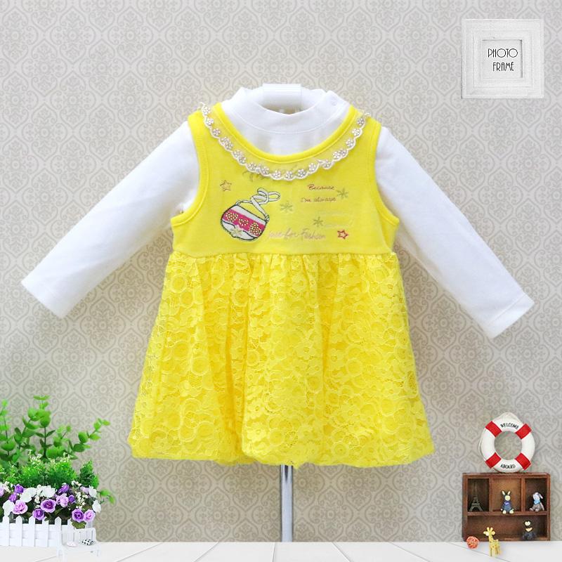 Tddler Kid Mädchen Säuglingskleidung Velours Winter Frühling Langarmshirt Plus Kleid Rückenknöpfe bestickt Kinderbekleidung Aapparel Rock Kleider 2 Stück/Set 80 gelb