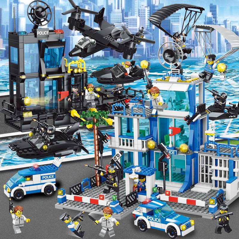 1256 PCS Blau polizei station Bausteine Spielzeug für Jungen Pädagogisches Spielzeug für Kinder 6 + Jahre Alt Kinder Geschenke Blue police station-1256P