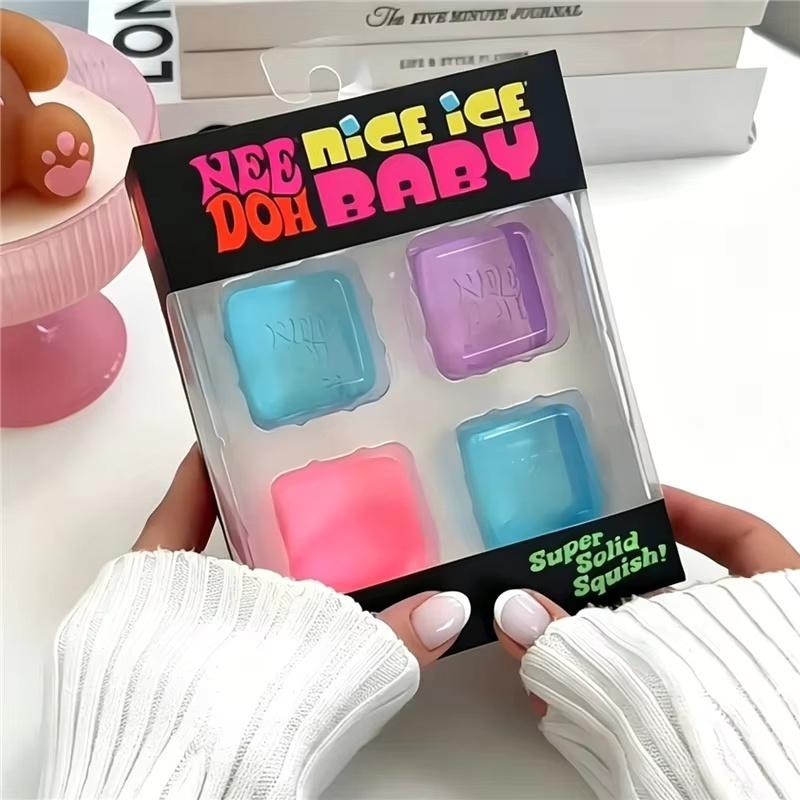 Needoh Nice Ice Baby Fidget Cube Set 4er-Pack Super Solide Knet-Sensorik-Spielzeuge Ungiftige Quetschspielzeuge Für ADHS Und Autismus Geschenk
