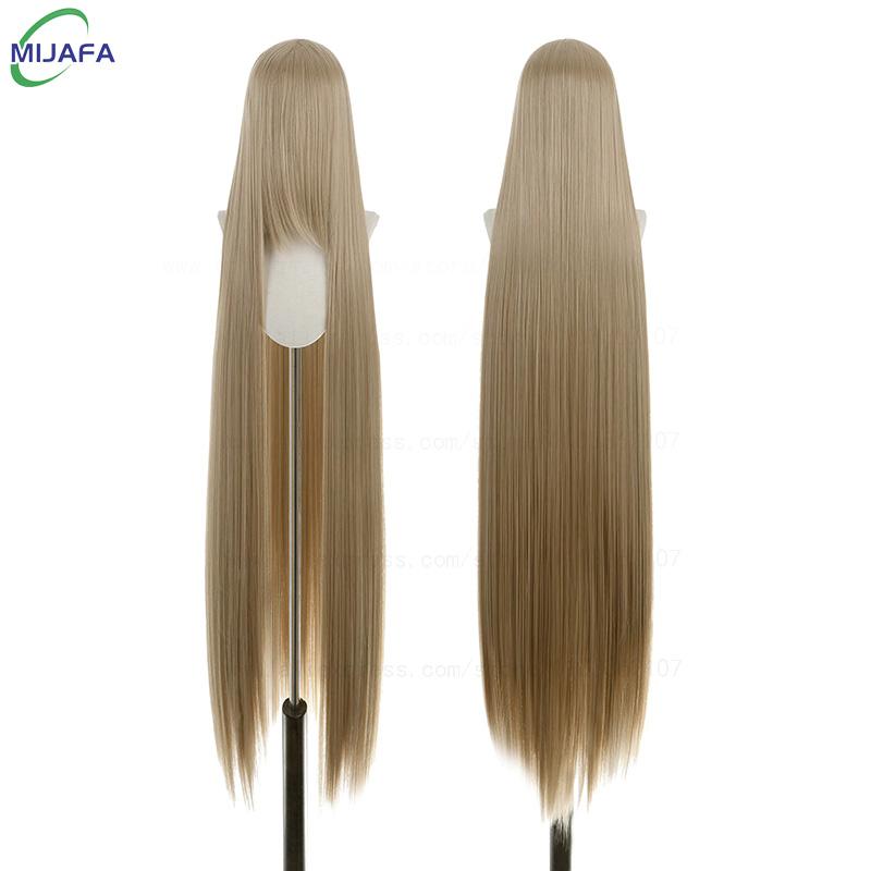 700g Hohe Qualität 59 150cm Lang Gerade Cosplay Perücke Mit Pony Blond Braun Rot Grün Blau Hitzebeständige Haarfarben Anime Perücken