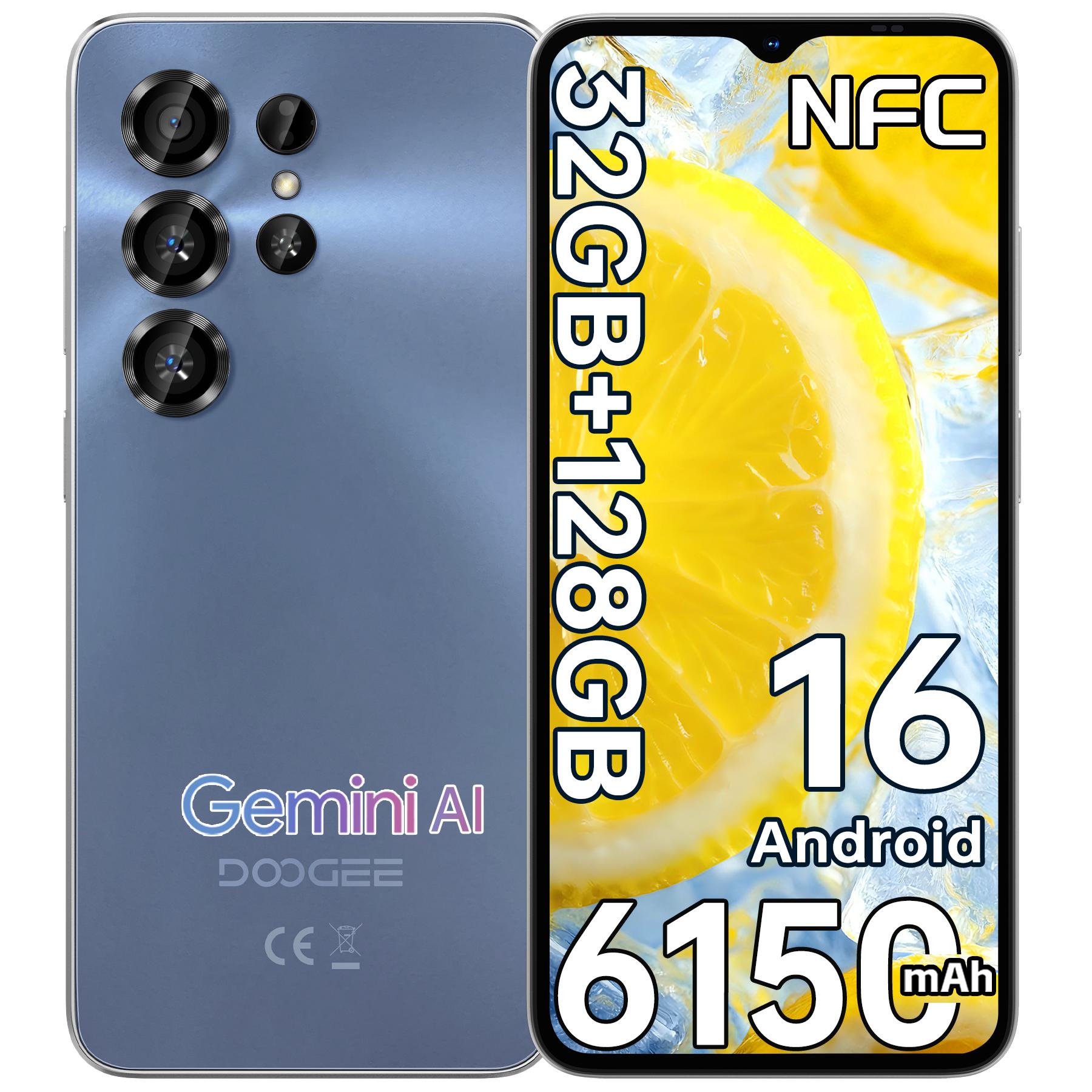 DOOGEE NOTE56XPRO Android 16 Smartphone, 32 GB RAM + 128 GB ROM / 2 TB Smartphone, 6150 mAh Smartphone 8,45 mm schlank, 6,56  HD+ Display, 13 MP + 8 MP, NFC / Gemini KI blau