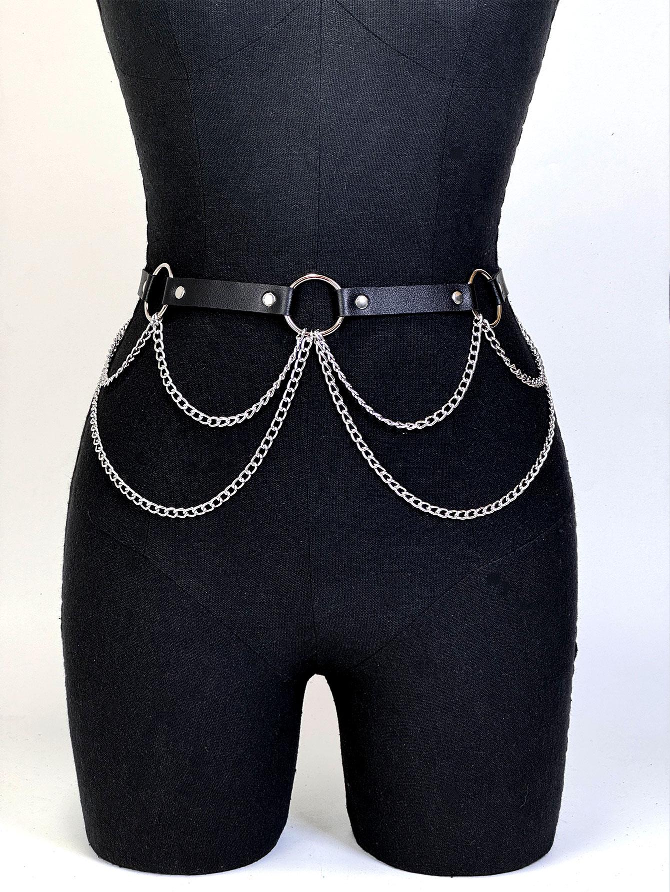 Damen Gürtel Körpergeschirr BH Bondage Kette Brustgeschirr Leder Dessous Bdsm Fetisch Kleidung Gothic Damen Hosenträger Riemen Adjustable black
