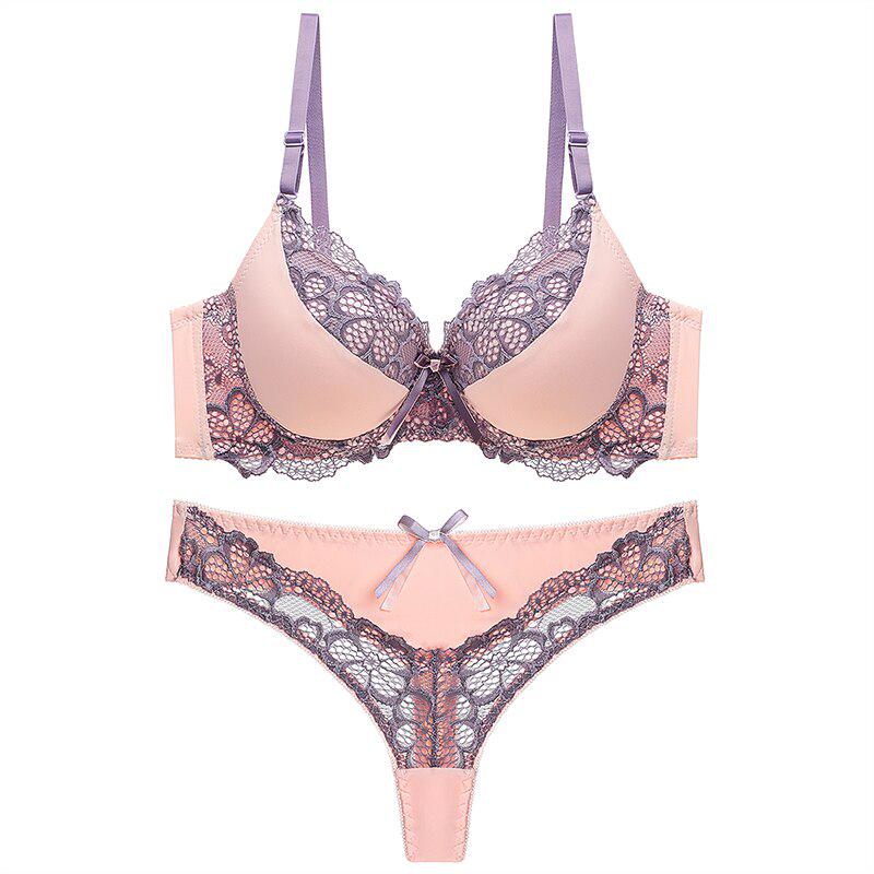 Julexy ABC Cup BH Set Push Up Sexy Spitzen BH Set Femme BH Tanga Set 80B violett