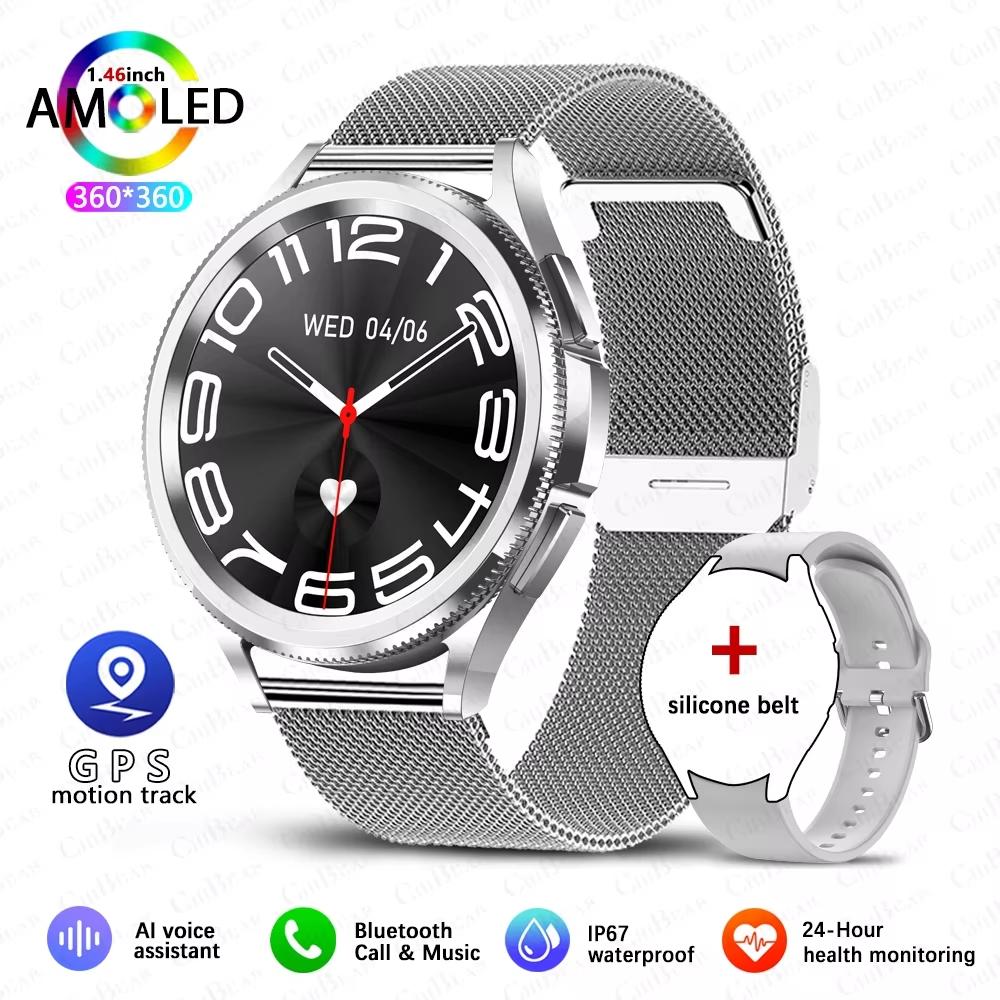 2025 Neue Uhr 6 Smartwatch AMOLED Always On Display Bluetooth-Anruf GPS NFC Smartwatch Herren Damengesundheit für Android IOS mesh belt silber