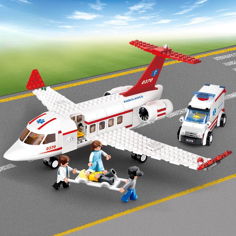 335 Stücke Stadt Flugzeug Medizinische Luft Ambulanz Auto Bausteine Flugzeug Brinquedos Kreative Steine Pädagogisches Spielzeug Weihnachtsgeschenk