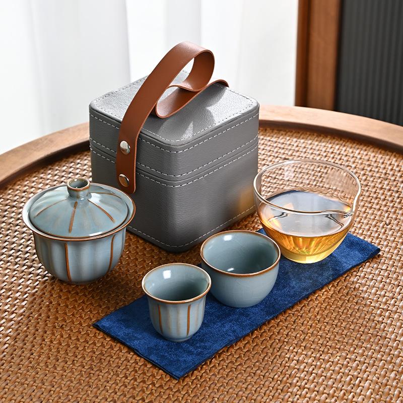 Outdoor Reise Tee-Set Keramik Ein Topf Zwei Tasse Schnelle Tasse Set Tragbare Chinesischen Tee Zeremonie Pu'er Tie Guanyin tee-Set Freund Geschenk