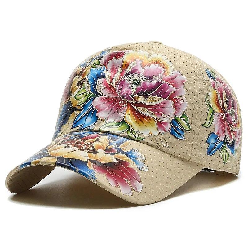 Sommer Schnelltrocknende Baseballkappe für Herren und Damen Blumen-Sonnenhüte Bedruckte chinesische Stil Blumen-Sonnenhüte Outdoor-Hüte Adjustable khaki